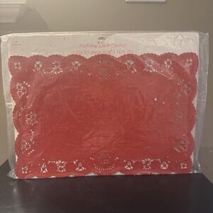 Vtg Red Holiday Lace Doilies Paper Placemats 8ct-10" X 14.75" -NWT- Hallmark